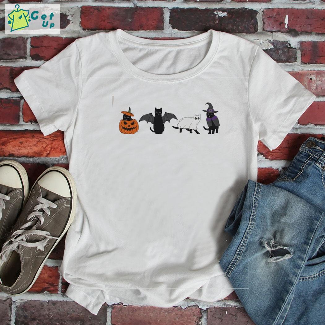 Original black cat and pumpkin witch cat spooky cat and bat cat halloween cats t-shirt