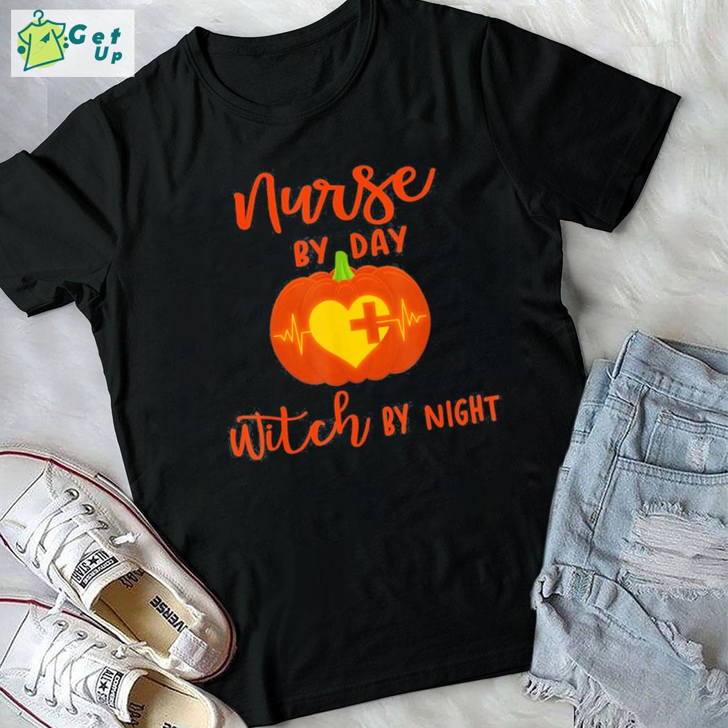 Premium pumpkin nurse by day witch by night halloween t-shirt