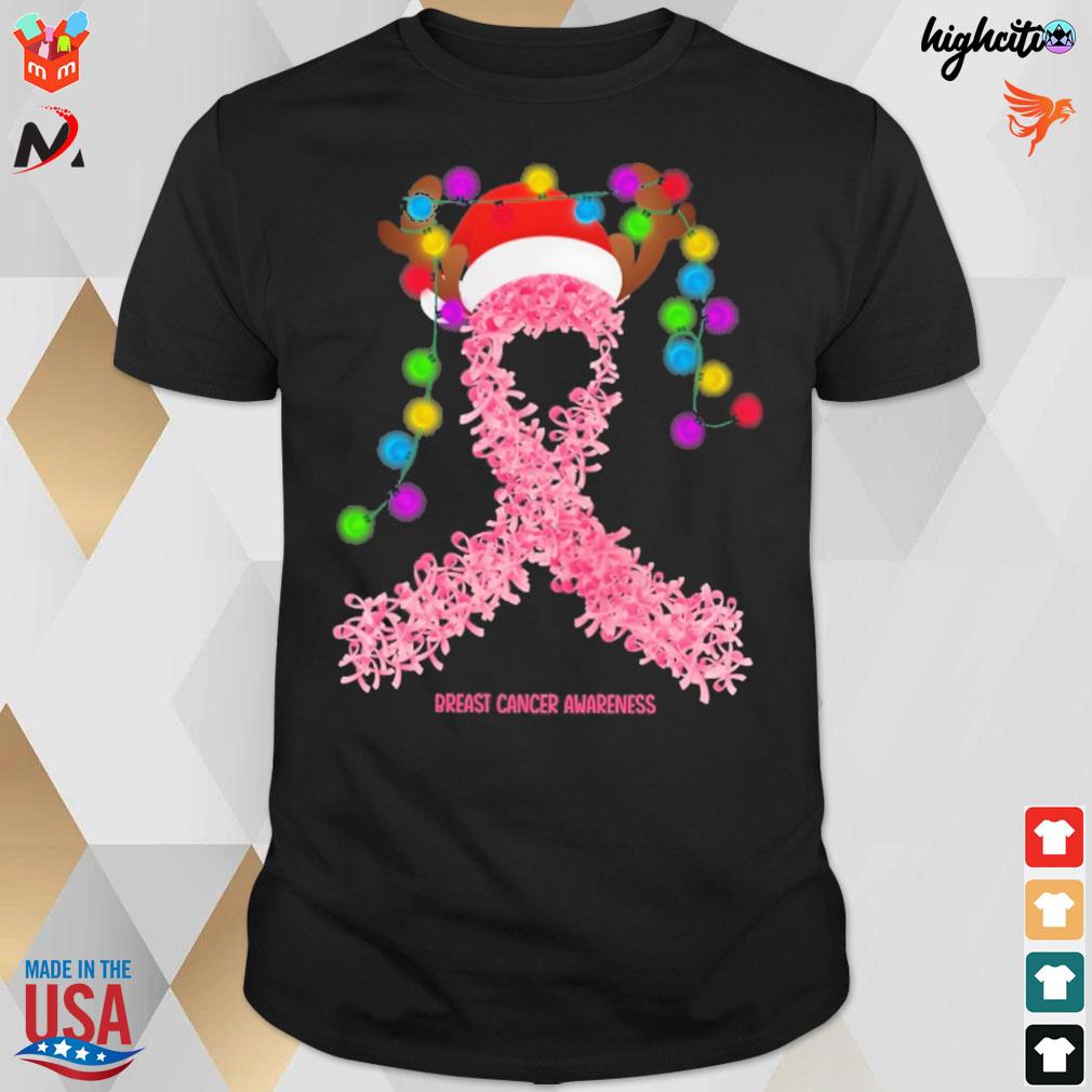 Breast cancer awareness deerhorn christmas t-shirt