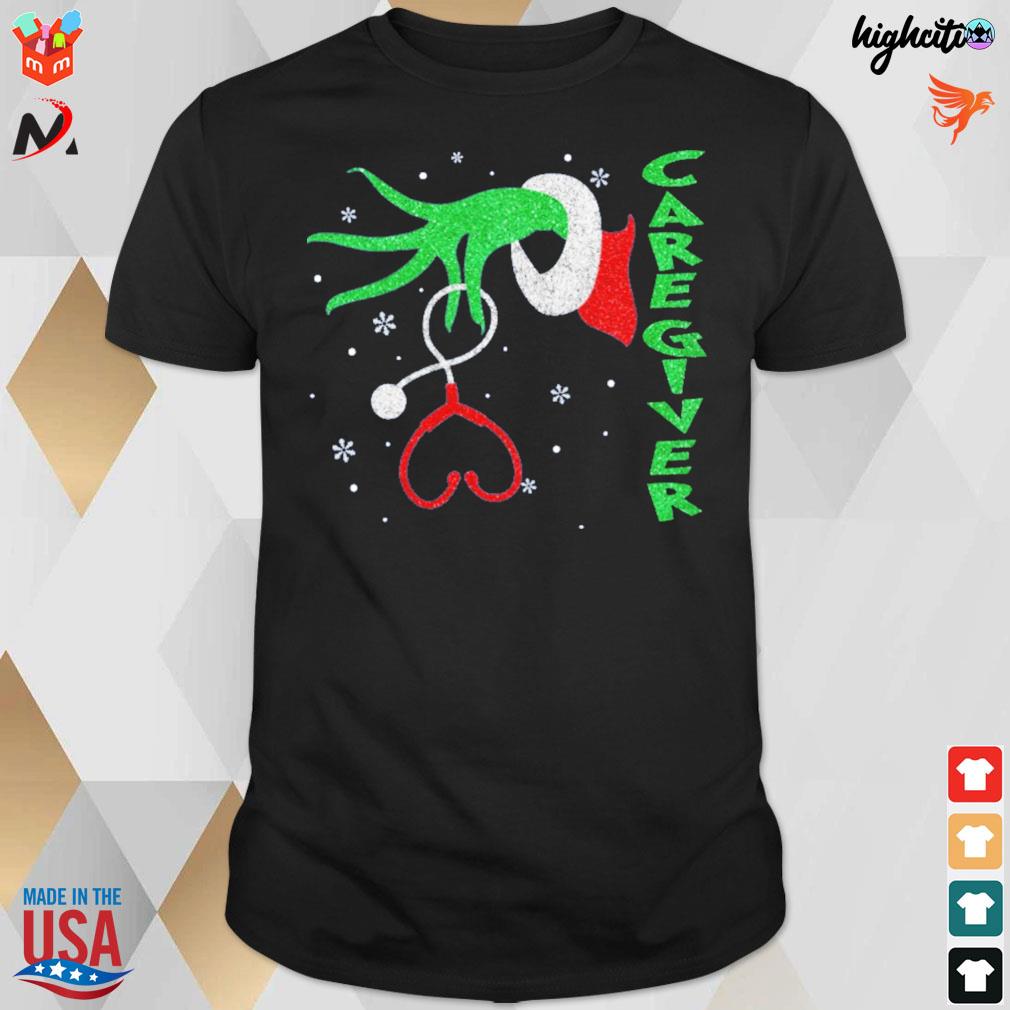 Caregiver Grinch hand and stethoscope t-shirt