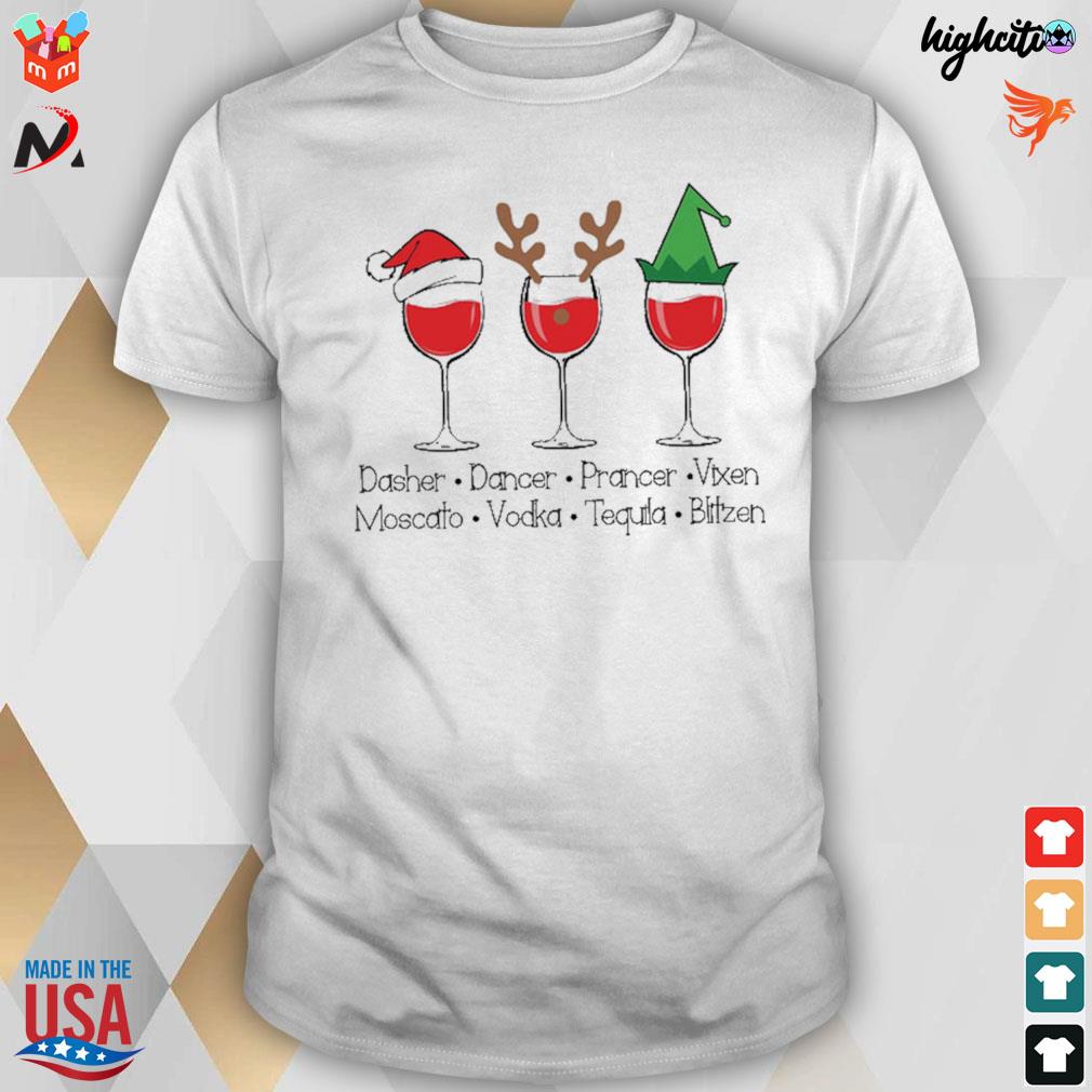Dasher dancer prancer vixen vodka tequila blitzen drinking Christmas t-shirt