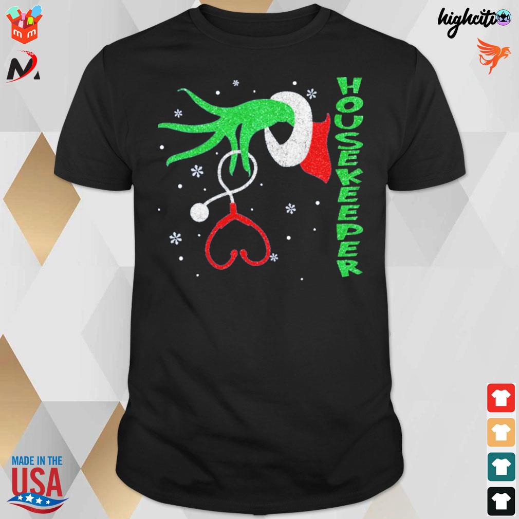 Housekeeper Grinch hand and stethoscope t-shirt