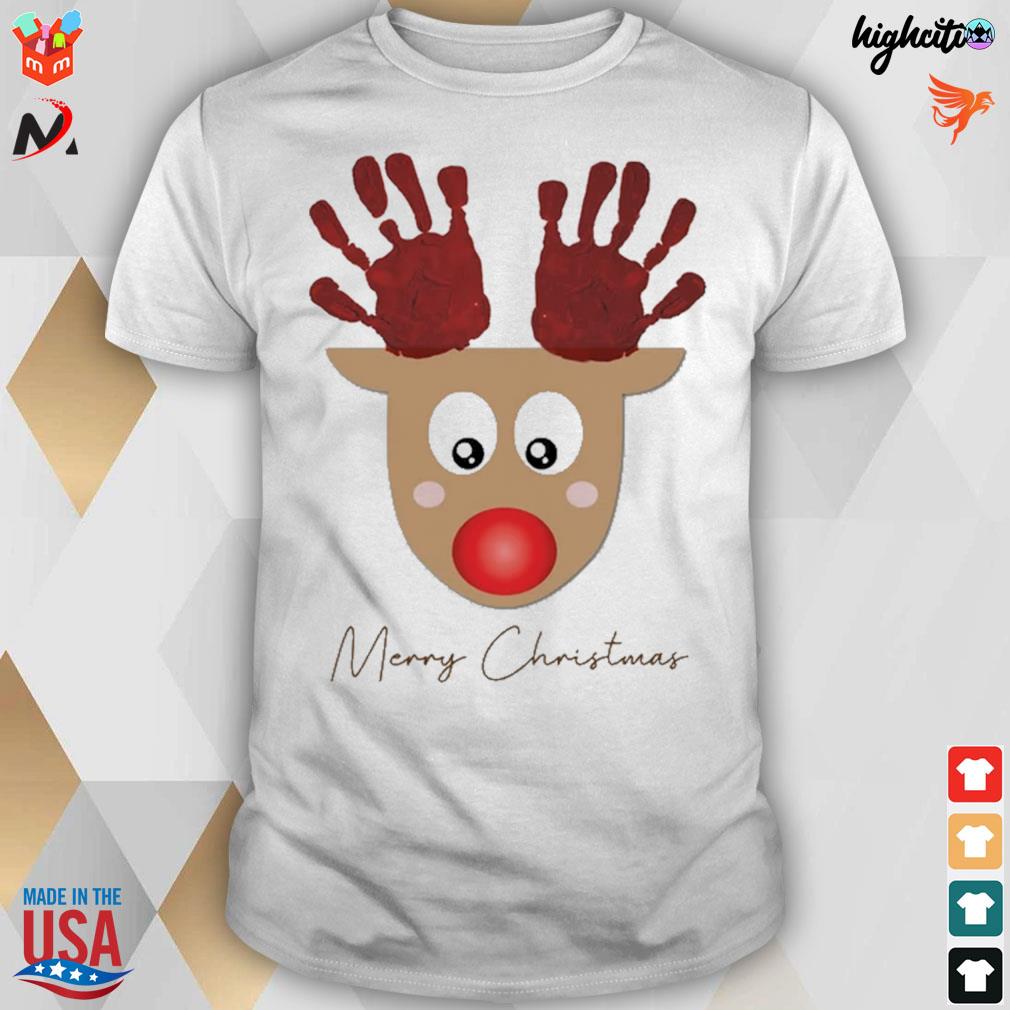 Merry Christmas reindeer reindeer and hand horn t-shirt