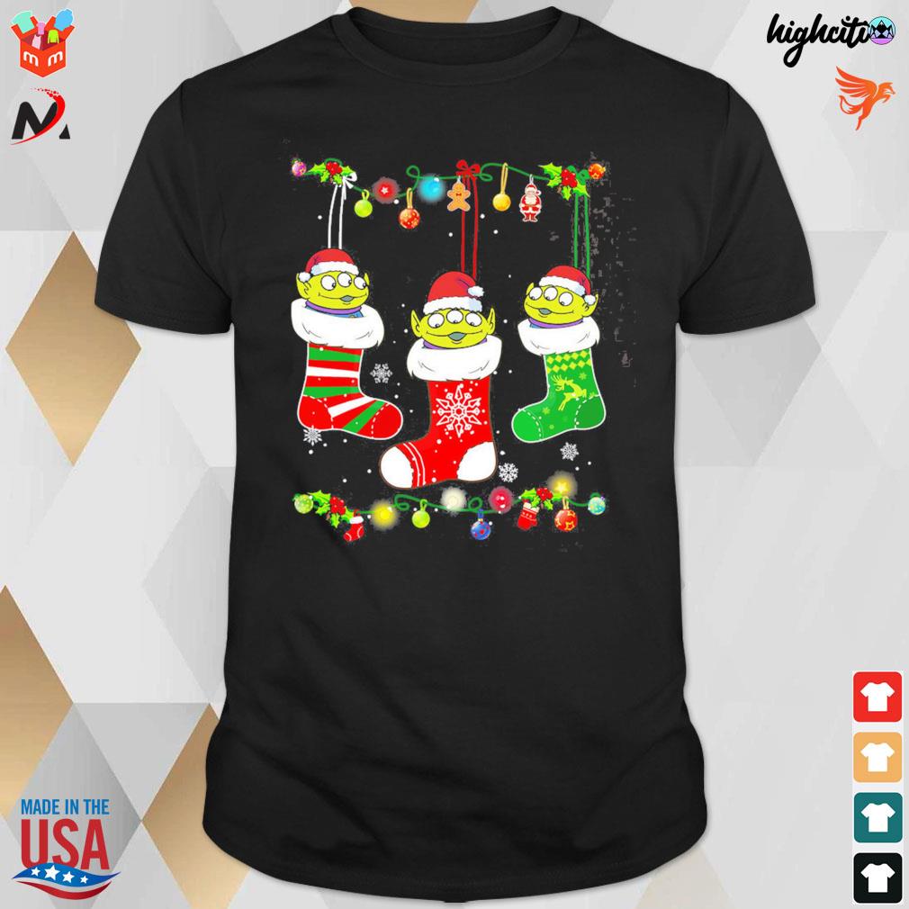 Aliens Christmas socks disney Christmas lights t-shirt