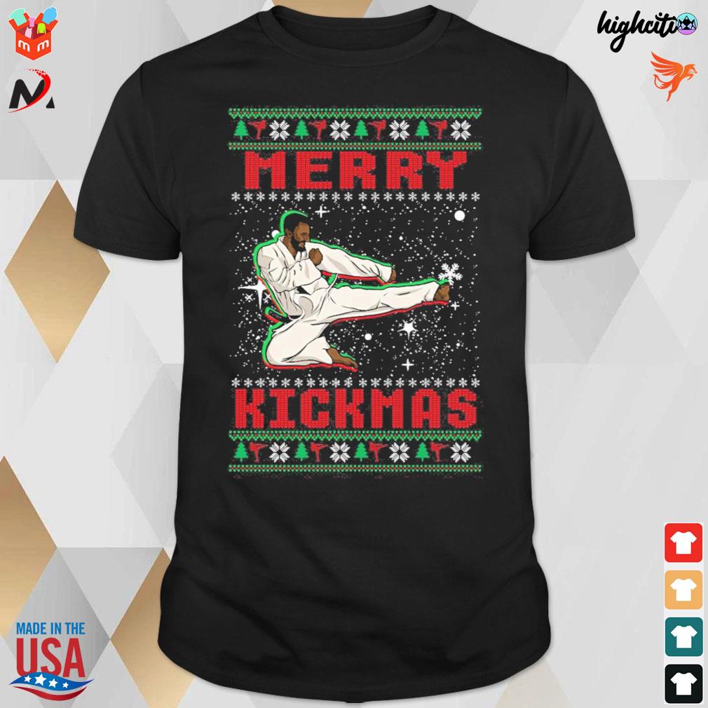 Merry Kickmas karate black man ugly sweater t-shirt