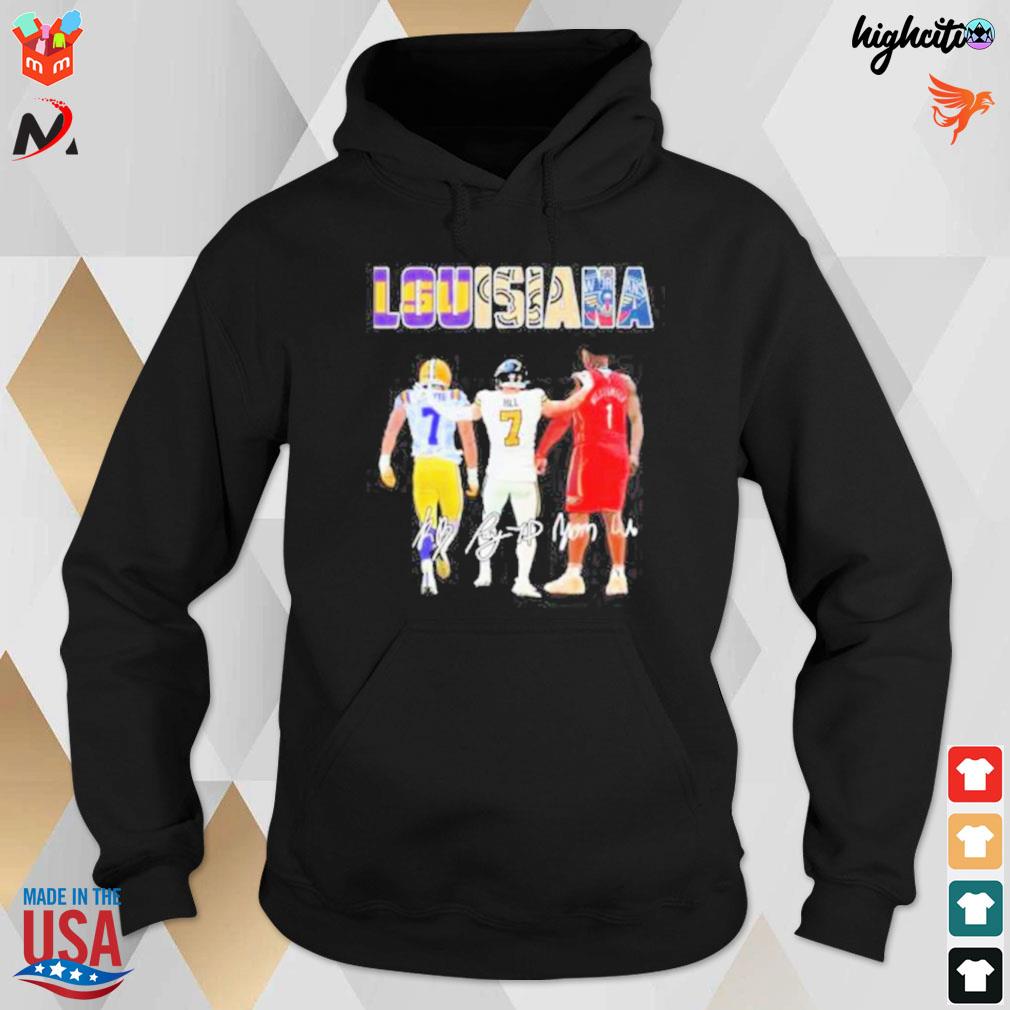 Louisiana sports team Leonard Fournette Taysom Hill and Zion Williamson  signatures t-shirt, hoodie, sweater, long sleeve and tank top