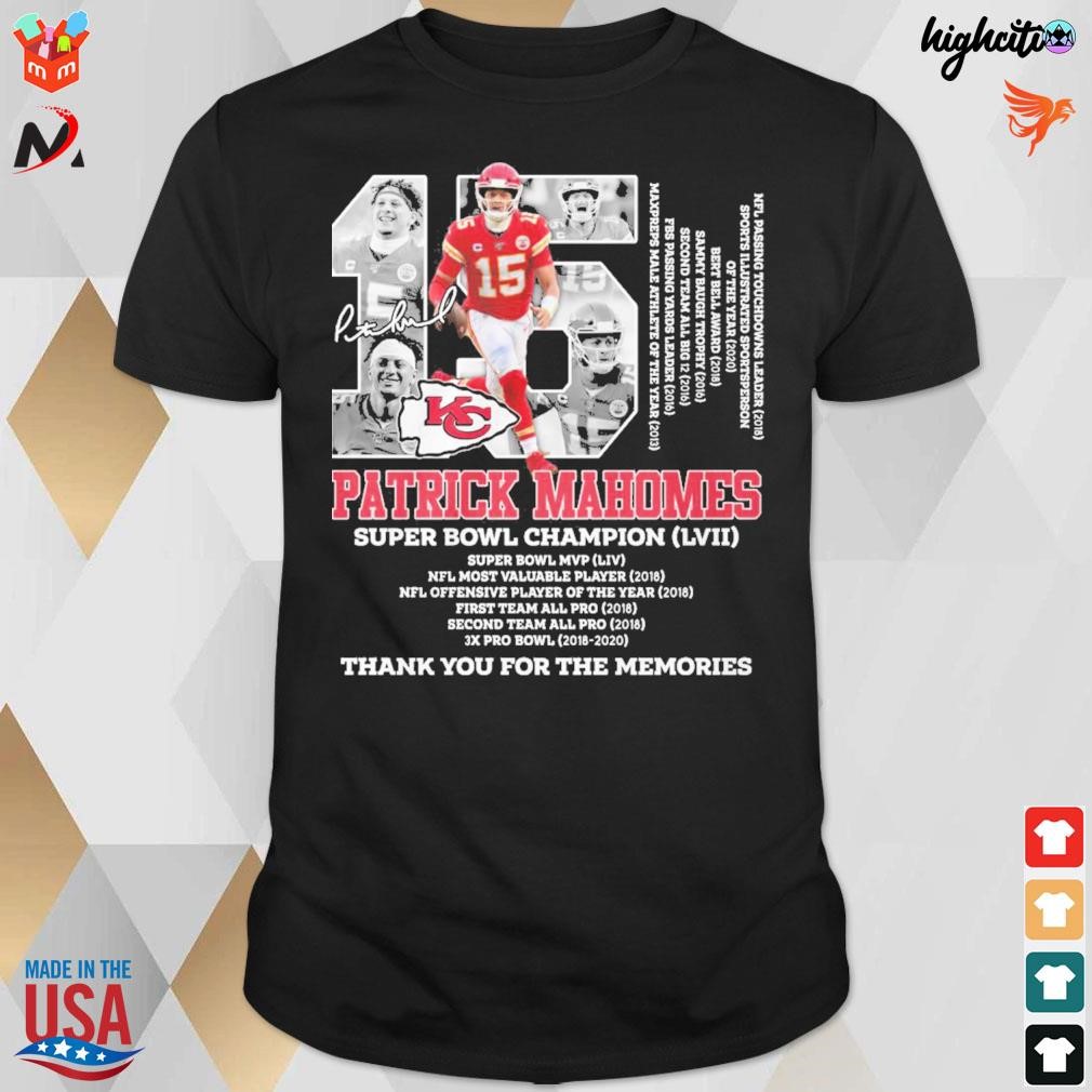 15 Patrick Mahomes 15 signature super bowl champion thank you for the memories t-shirt