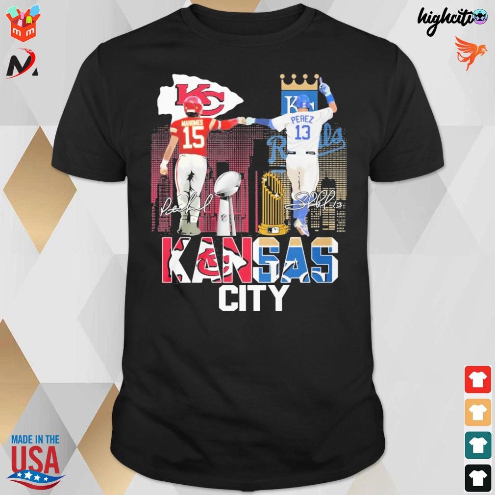 Kansas city Chiefs Patrick Mahomes and Kansas city Royals Salvador Perez  signatures t-shirt, hoodie, sweater, long sleeve and tank top