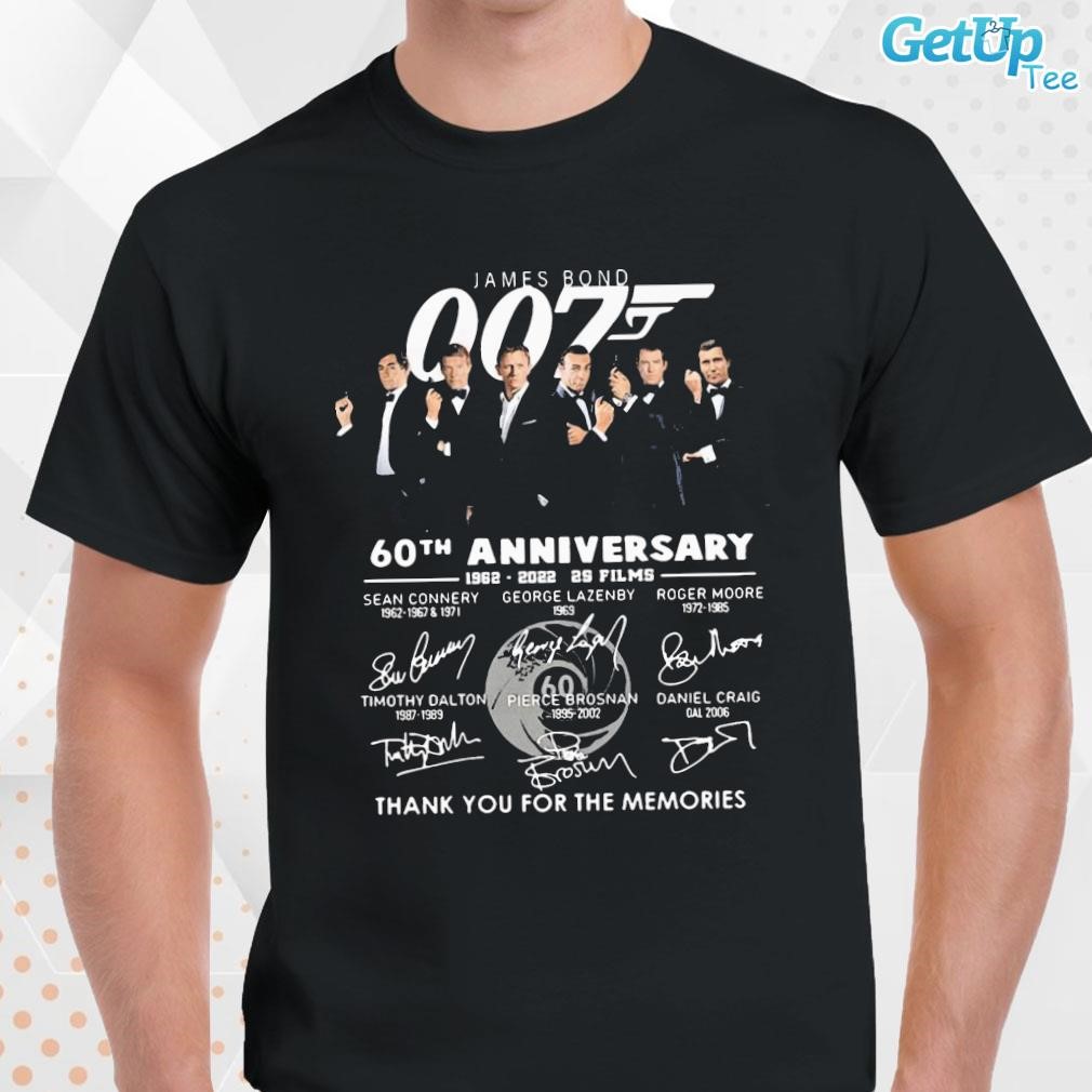 Limited James Bond 007 60th Anniversary 1962 – 2023 25 Films Thank You For The Memories photo design T-shirt