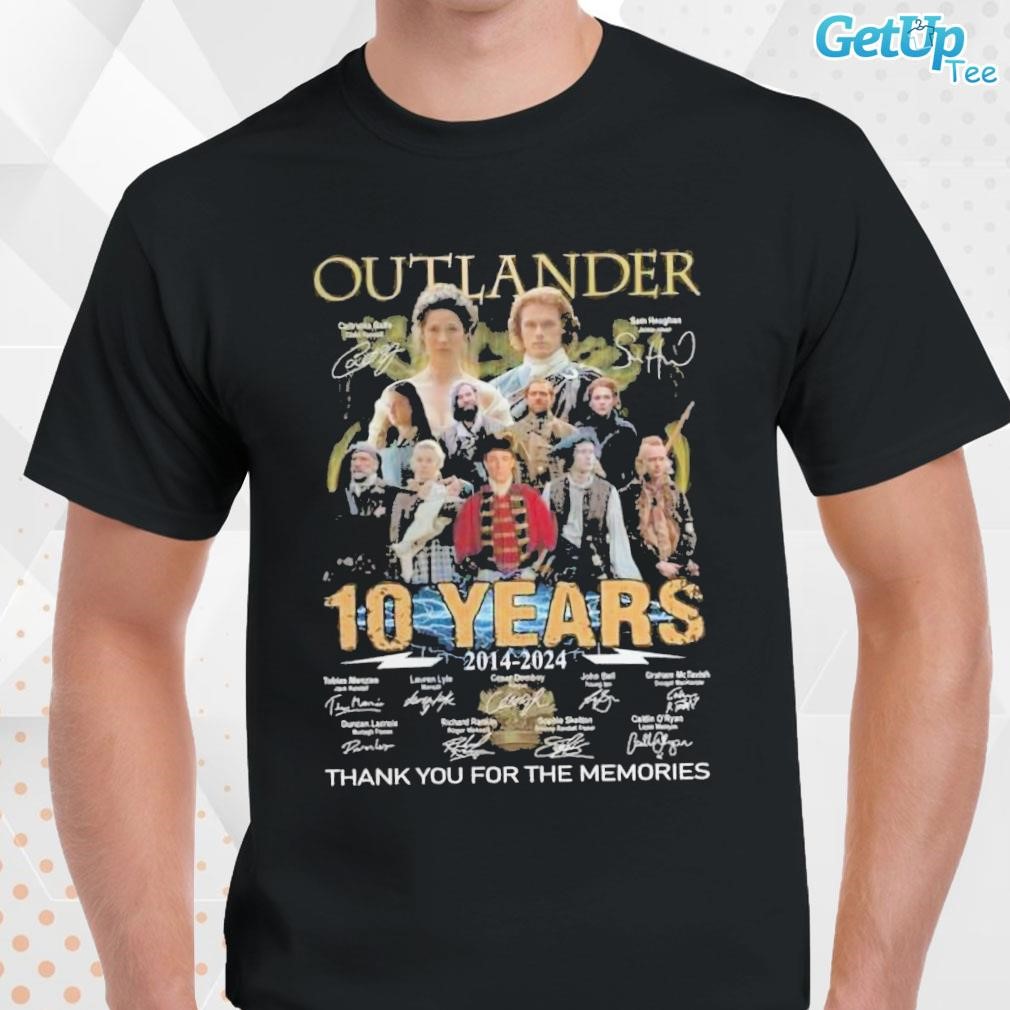 Limited Outlander 10 Years 2014- 2024 Thank You For The Memories signatures photo design T-shirt