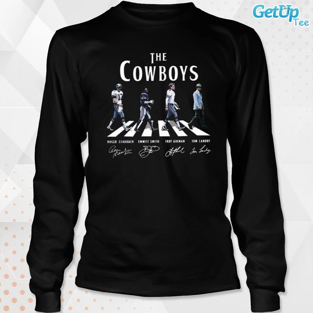 The cowboys Roger Staubach Emmitt Smith Troy Aikman Tom Landry signature  shirt, hoodie, sweater, long sleeve and tank top