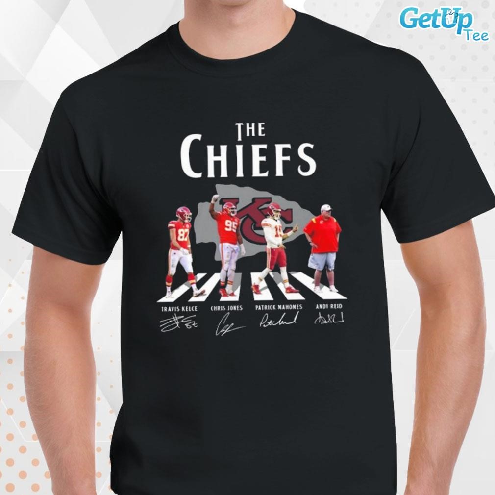 The Kansas City Chiefs Travis Kelce Chris Jones Patrick Mahomes Andy Reid  signatures photo design t-shirt, hoodie, sweater, long sleeve and tank top